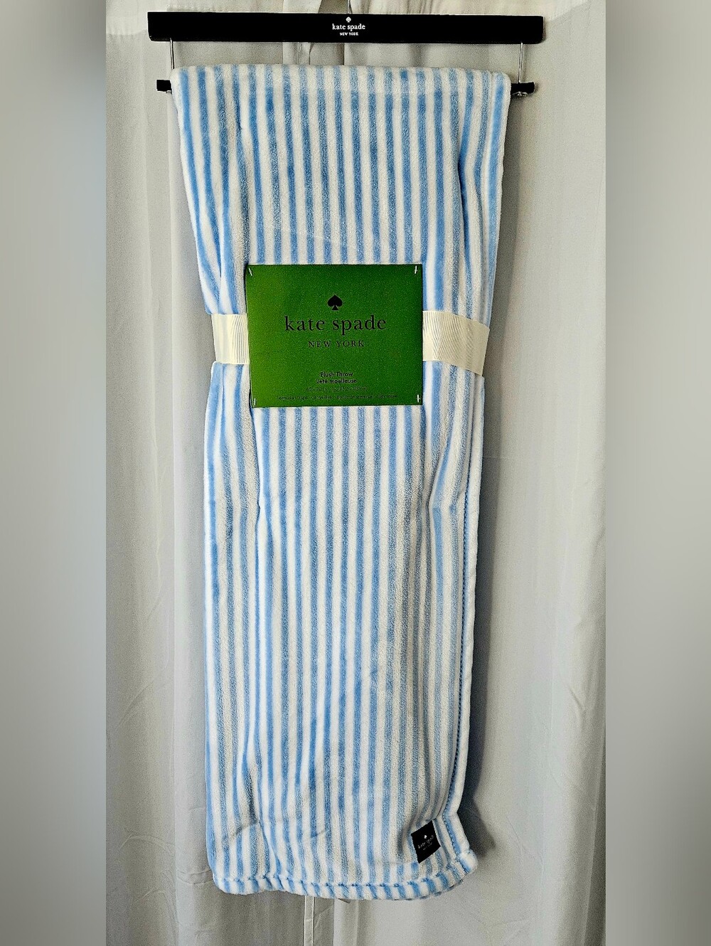 🩵 Kate Spade New York Plush Throw Blanket NWT - Stripe Blue 60x70 🩵